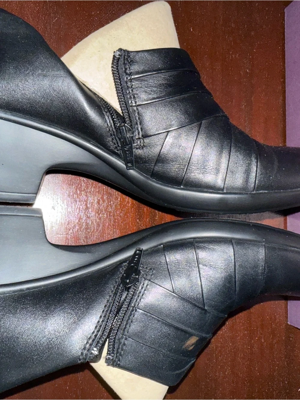 Clarks Black Leather Slip-On Loafers with Wrapped Vamp